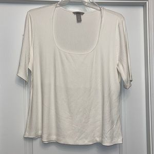 H&M White Square Neck Ribbed Top